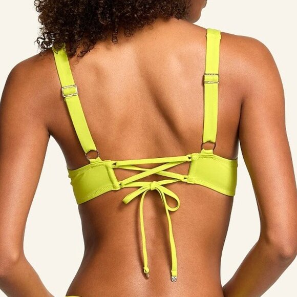 36DDD VICTORIA SECRET SWIM Lace-Up Back Strappy Bikini Top Lime Yellow Green NWT - Picture 6 of 8